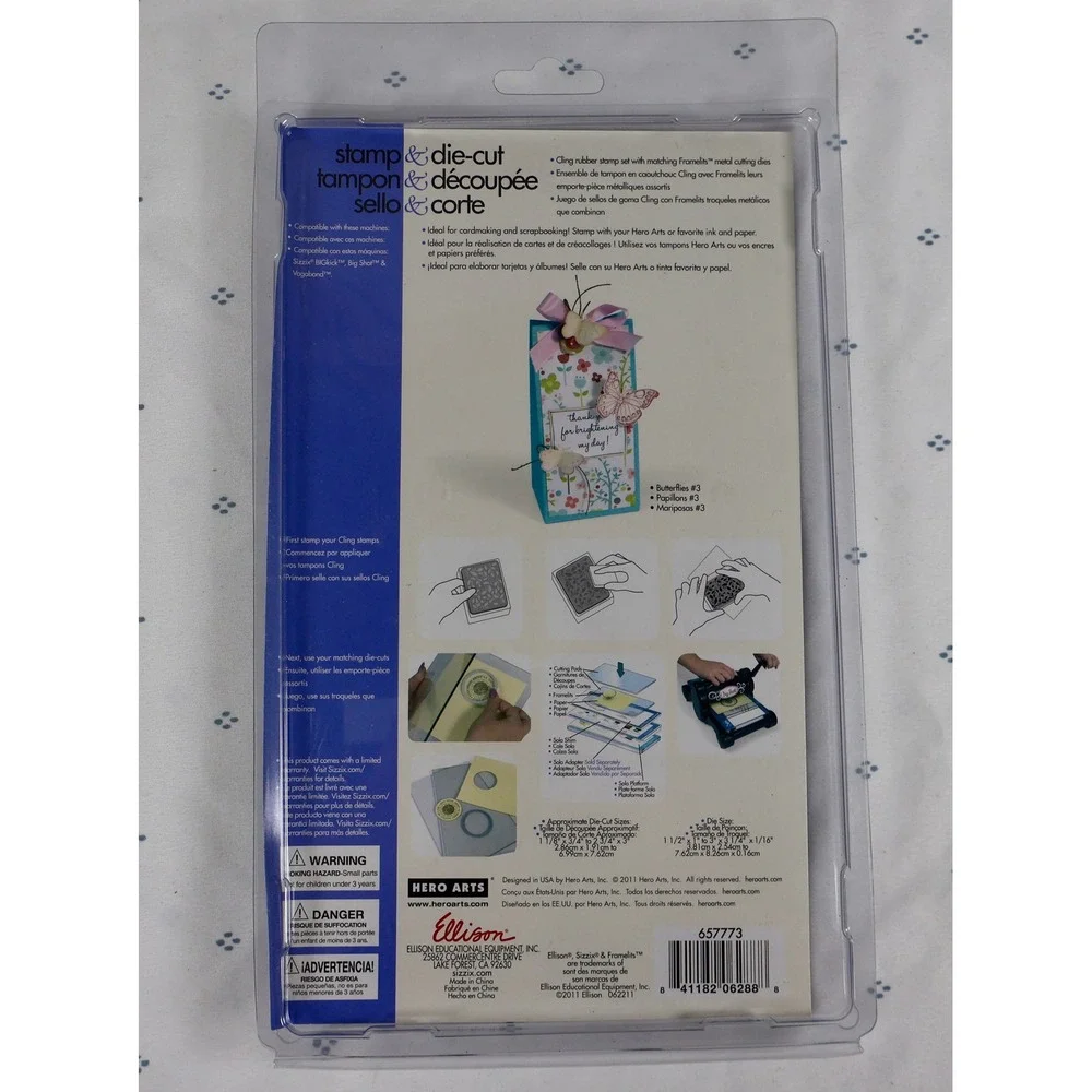 SIZZIX Hero Arts Stamp & Die Cut Set Flowers‎ Butterflies Cling Rubber Framelits
